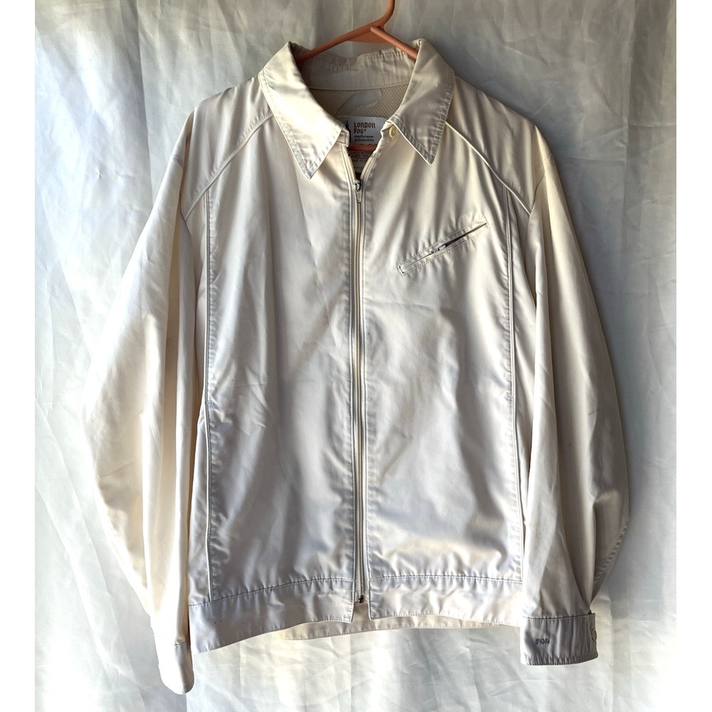Vintage London Fog Men's 46 Reg Jacket Lightweight Cream Zip Up Coat
